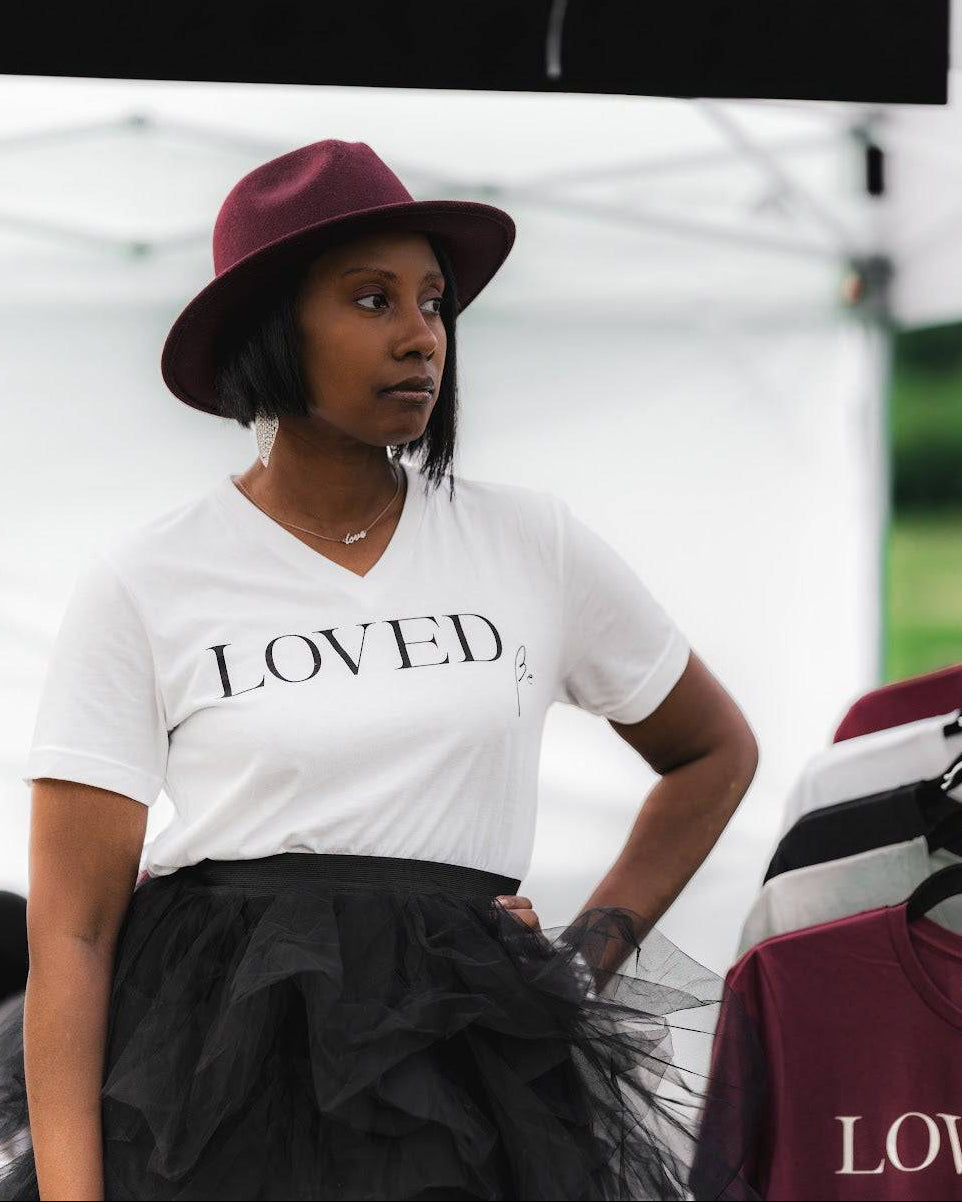 Be-LOVED WHITE V-NECK T-SHIRT - Beloved 1 Designs